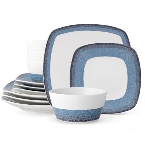 Service de table Noritake Colorscapes Layers bleu et blanc 12 pièces carré - 2