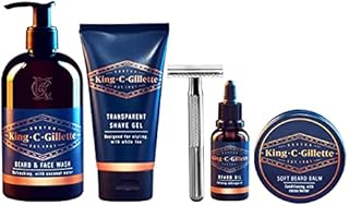 King C. Gillette Complete Men's Beard Care Gift Kit, Double Edge Safety Razor, Beard and Face Wash, Beard Oil, Beard Balm, Shave Gel