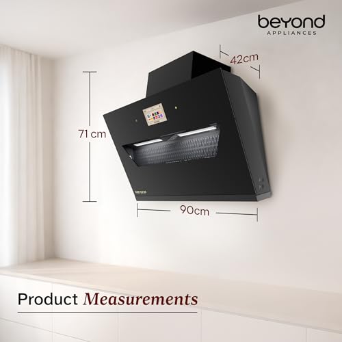 Image of Beyond Appliances Eris 90cm Auto Clean Slant Kitchen Chimney | 1500 CMH Suction | Filterless | Smart Touchscreen Display | Touch Control | Black | PAN INDIA SERVICE| BA-SL-ER-AD-90-CH-001