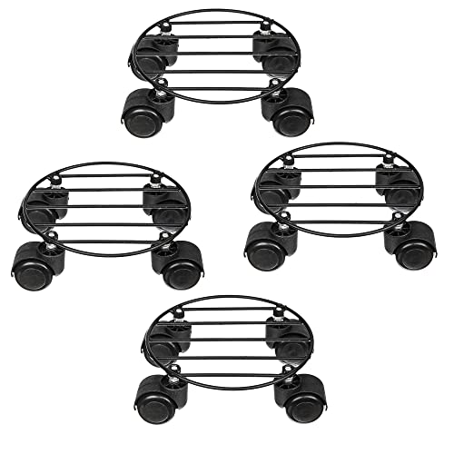 Image of Metal Black Strong Round Plant Stand with Wheels for Flower PotsOutdoor / Indoor Plants Gamla Stand | For Living room , Balcony and Home Garden | Durable and Sturdy | Rust Free Metal (Black Set of 4)
