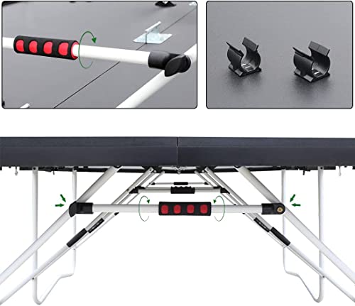 9FT Full Size Folding Table Tennis Table - Quick 10-Min Assembly, Portable Ping Pong Table Net Set for Indoor/Outdoor, Home Office Garden Games - Image 6
