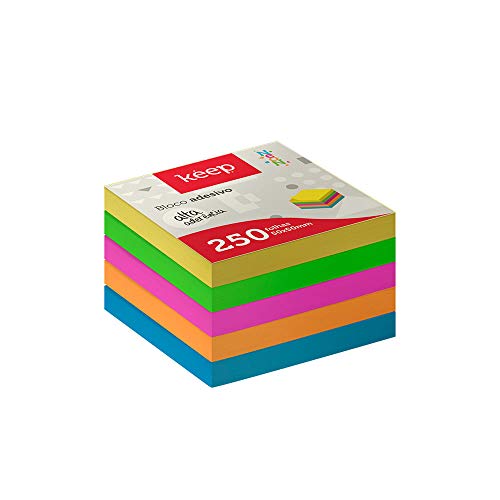 Bloco Adesivo Cubo 50x50mm 5 Cores Neon Keep Ei014