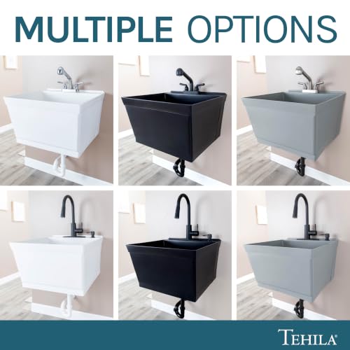 Image of JS Jackson Supplies Tehila White Wall-Mounted Utility Sink Tub Kit, Wall-Mounted Utility Tub with Wall Bracket, Floating Utility Sink for Laundry Room, Garage, Workshop, and More