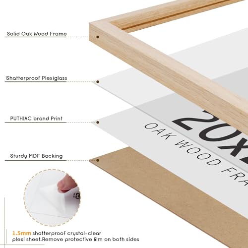 puthiac 20x24 Oak Wood Picture Frames -20"x24" Poster Frames for Wall, 20x24 Picture Frames for Wall, 20 x 24 Picture Frame, 20 x 24 Frames(1 Pack, Beige)