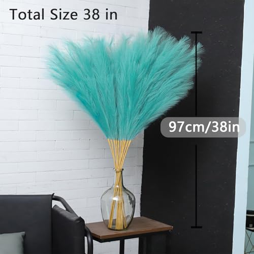 Image of 38 inch 10 Stems Faux Pampas Grass Decor Tall Pampas for Floor Vase（Lake Blue）