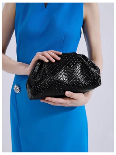 Image of QWINEE Women's Woven Evening Bag Dumpling Clutch Purse No Strap Handbags Elegant Faux PU Leather Clutch Bag