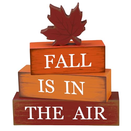 4 PCS Fall Maple Leaf Wooden Table Block Sign Thanksgiving Wood Tiered...
