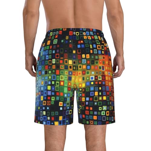 Men's Quick Dry Swim Shorts Squares and Rectangles Geometric Bright Abstract Beach Trunks with Pockets2