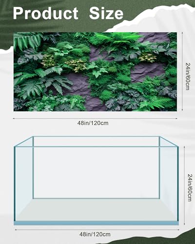 Image of Breling 4 Pcs 48 x 24 Inch Reptile Habitat Background with Nano Glue Gobi Sun Black Stone and Tree Fern Stream Terrarium Background Polyester Durable Aquarium Accessories