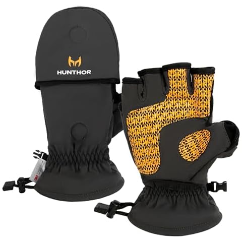 Hunthor Ice Fishing Gloves, 3M Thinsulate Fingerless Convertible Mittens, Hunting Gloves for Men and Women Cover