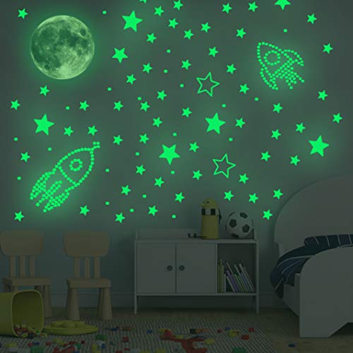 Glowing in The Dark Stars and Moon Wall Stickers 25 Stars 317 Dots Wall Decal for Ceiling Perfect for Kids Bedroom Nursery Decor A70 (Moon and Star)