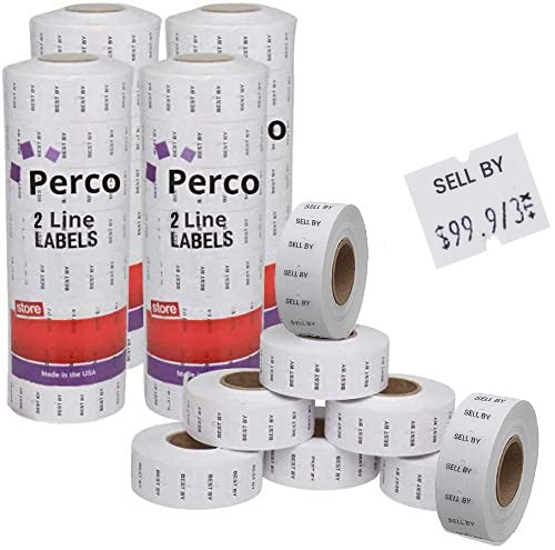 Perco 2 Line "SELL BY" Labels - 32 Rolls, 4 Sleeves, 24,000 Blank Date Gun Labels for Perco 2 Line Date Guns - Made in USA