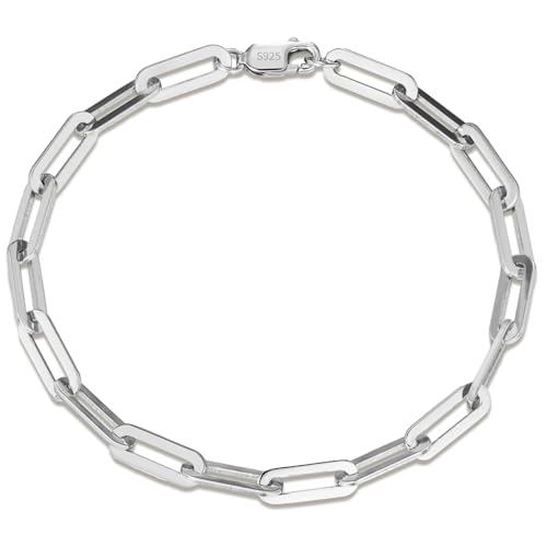 Paperclip Bracelet for Men Women,18k Gold Plated 925 Sterling Silver Italian 4.5mm Solid Diamond Cut Paperclip Link Chain Bracelet Jewelry (6.5-7.5in/Sliver-Gold)