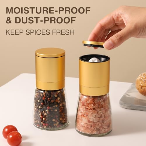 Image of Marve Stainless Steel Salt and Pepper Grinder with Adjustable Coarseness with 5 Grinding Level Black Pepper Mill Grinder Shaker Stainless Steel Lid Adjustable Coarseness (Golden)