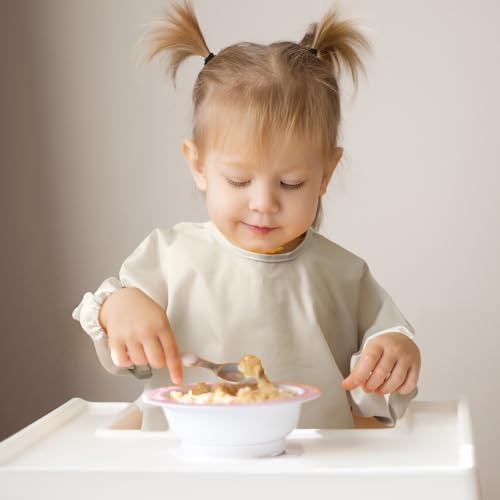 4 Pack Long Sleeve Bib, Waterproof Sleeved Smock for Baby Boy or Girl, Reusable Bib with Pocket, Ages 6-24 Months4