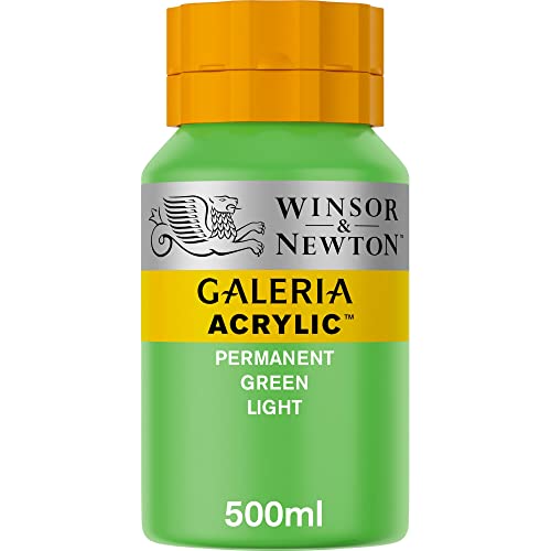 Image of Winsor & Newton Galeria Acrylic Colour - Jar of 500 ML - Permanent Green Light (483) - Highly Pigmented Lightfast Artists' Acrylic Paints for Canvas, Wood, Fabric & Paper - More Colours Available