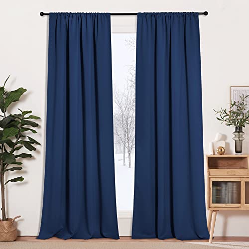 RYB HOME Extra Long Curtains 108 inches Length, Blackout Curtains for Living Room Ceiling to Floor Privacy Dividers Picture Window Drapes for Dining Room, Navy Blue, W52 x L 108 inches, 2 Pieces