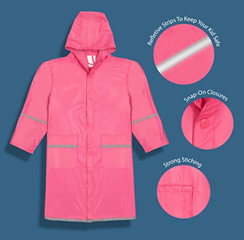 Kids Raincoat for Girls Full Length Waterproof Jacket with Reflectors3