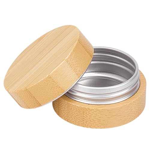 MAYJOYDIY 15ML Empty Refillable Cosmetic Jars with Bamboo Shell Aluminum Tin Jar with Screw Cap Smooth Wooden Cream Container Empty Sample Jar for Travel Storage Cosmetic Lip Balm Cream