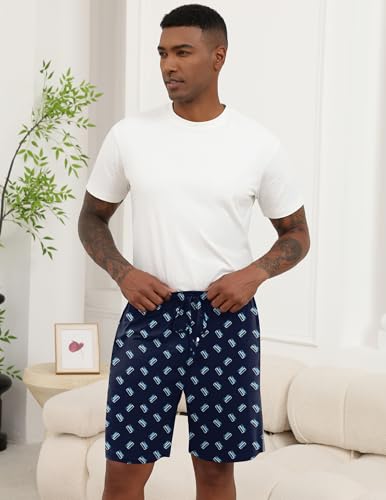 Image of Ekouaer Men's Pajama Shorts Soft Sleepwear Bottoms Elastic Waistband Loungewear Breathable Men Shorts with Pockets