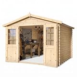 Woodtex Holz Gartenhaus Blockbohlenhaus Houston | Wandstärke 28 mm...