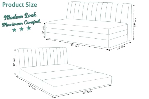 Image of 3-Seater Velvet Sofa Cum Bed | Convertible Sleeper Sofa | Modern Foldable Couch for Living Room, Bedroom & Office | Green