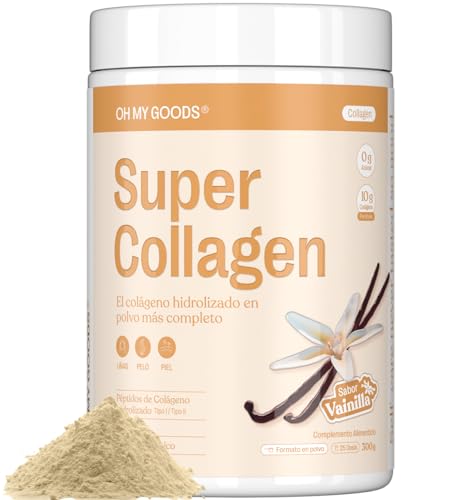 Super Collagen Sabor Vainilla - Colágeno con Magnesio, Ácido Hialurónico y Biotina - Tipo I y III de Origen Bovino (300 g) *SIN AZÚCAR, Ni GMO's