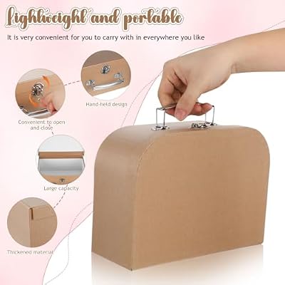 HOMSFOU Kraft Paper Storage Suitcase 10X10X10 Inches Multipurpose Decorative Box for Jewelry Stationery Wedding Party Favors Travel and Home Organization