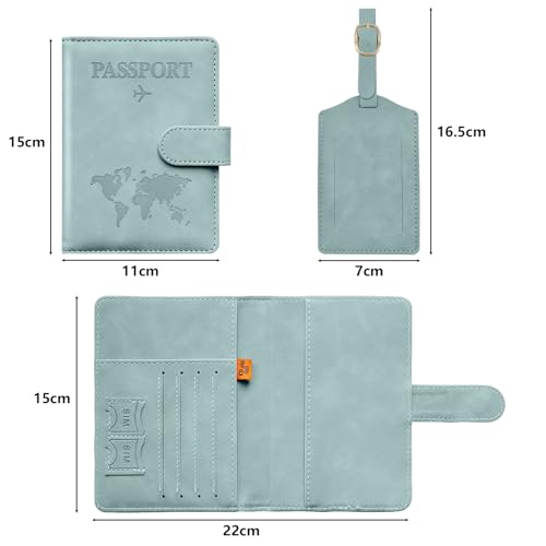 Toctax Reisepasshülle und Kofferanhänger Set, Passport Hülle mit RFID-Blocker, Reisepass Organizer, Reisepass Hülle für Damen und Herren, Passport Cover für Travel Essentials (Hellblau)