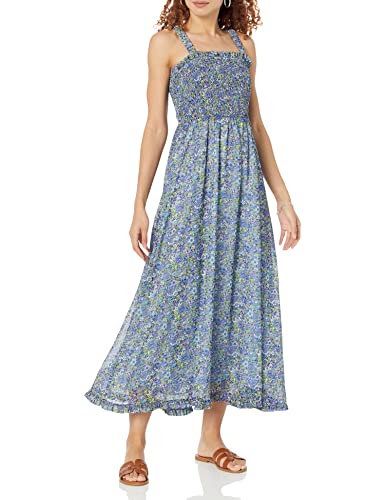 Robe longue fluide pour morphologie en S résolvant l'inconfort du buste en mousseline fleurie