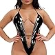 NSKRKOW Leather Wetlook Women’s Lingerie Faux Leather Halterneck Lingerie One Piece Backless Leather Dress Bodysuit Nighterdres Clubwear Underwear