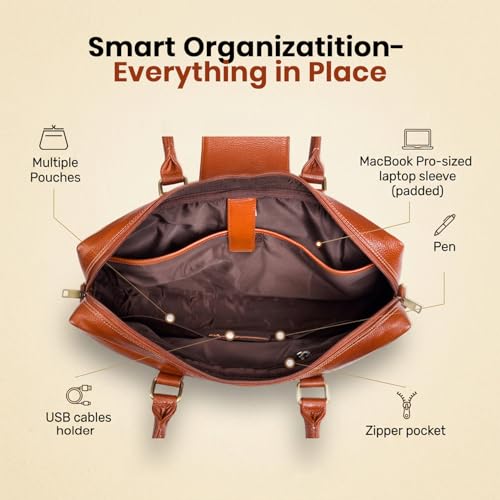 Image of Full Grain Genuine Leather Laptop Bag, with 15.6 inch Padded Laptop Compartment and Adjustable Shoulder Strap