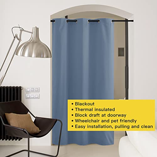 Image of NICETOWN Stone Blue Door Curtain for Doorway Privacy, Curtains 84 Inch Length, Room Divider Curtain Cover, Blackout Temporary Insulated Closet Curtain for Bedroom Closet (1 Panel, 5ft Wide)