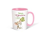  Trötsch Tasse Glück Uroma weiß rosa: Kaffeetasse Teetasse Geschenkidee Geschenk (Keramiktasse / Glücksmaus)