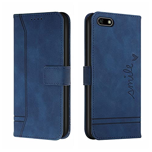 Bravoday Cover per Huawei Y5 2018 / Y5 Prime 2018 / Y5 Lite 2018, Flip Custodia in Pelle PU Portafoglio Custodia per Huawei Y5 2018, con Slot per Schede, Blu