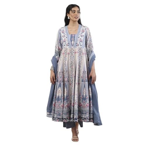 Image of Biba Printed Cotton A-Line Festive Kurta With Palazzo and Dupatta