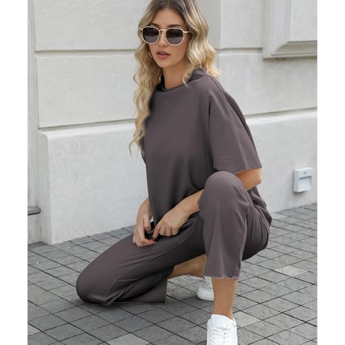 Image of SeeLuNa Women's Two Piece Outfits 3 /4 Batwing Sleeve Capelet Crew Neck Pullover Top Wide Leg Pants Lounge Set