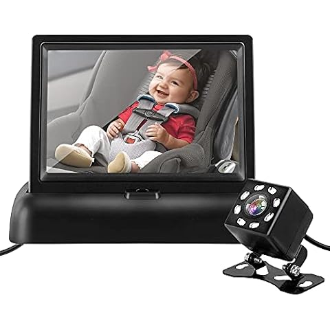 Baby Car Mirror for Back Seat,Safest Foldable Rear View Baby Car Seat Mirror with Adjustable Night Vision Camera to See Rear Facing Baby, Kids and Child Cover
