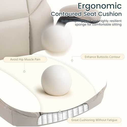 Image of Drafting Chair 500Lbs, Tall Office Chair for Standing Desk, High PU Leather Executive Office Chair with Flip-up Armrests, Ergonomic High Chair with Adjustable Foot Ring, Comfy Stool Chairs, Beige