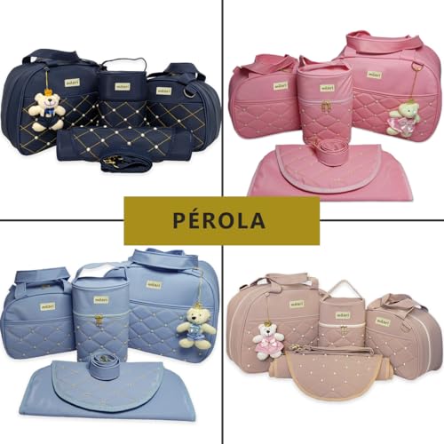 Kit Bolsas de Maternidade Menina/Menino Coleção Pérola 4 Peças Material Térmico Impermeável Cor: Cro