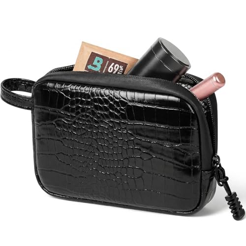 SafeDelux Smell Proof Bag, 6.7" x 4.7" Anti-Odor Container with Activated Carbon Fiber Lining, Odorless Airtight Travel Organizer, Fashion Gift for Women (Crocodile grain, Flat)