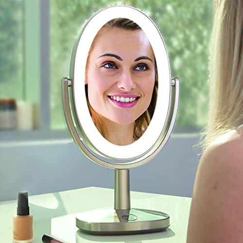 Zadro Newport 10" By 18" Oval Led Lighted Makeup Mirror With Magnification 5X/1X Touch Control Makeup Mirror With Lights #TOP7