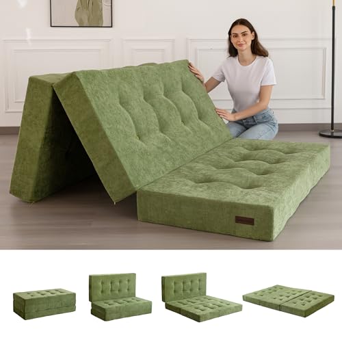 MAXYOYO Klappmatratze Einzelbett, 15cm Bequemes Faltbare Matratze mit Chenille-Stoff, 3-Teilige Gästematratze für Gästebett, Bodenmatratze Klappbar für Wohnzimmer/Camping