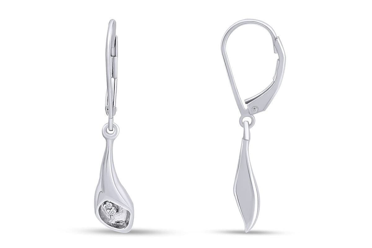 WishrocksWishrocks Calla Lily Round Cut White Natural Diamond Accent Lever Back Drop Earrings for Women in 14k Gold Over Sterling Silver (Color- I-J, Clarity- I2-I3) Womens Jewelry, gift for her,