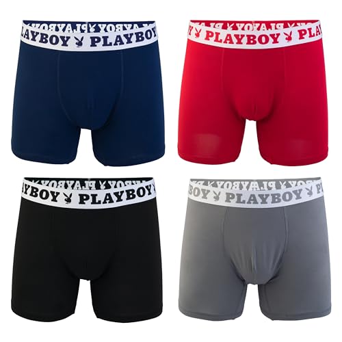 Playboy Men's 4-Pack Everyday Athletic Boxer Briefs with Soft Brushed Fabric Sizes S, M, L & XL