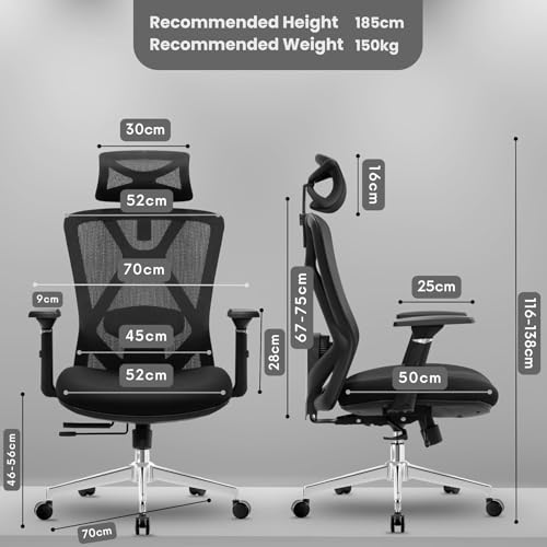 Image of Aeronaut Ergonomic Office Chair for Work | Multi-Lock Synchro Tilt Mechanism with Seat Slider | 5 Year Warranty | 3D Armrest | Adjustable Lumbar (Black, 3D with Seat Slider)