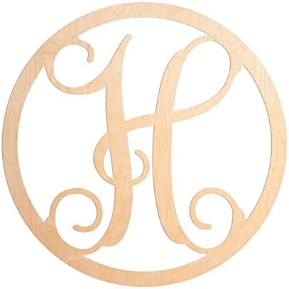 19 in. Letter H, Unfinished Circle Calligraphy Vine Monogram Wood Letter. for Your DIY Decor Such as Door Hanger, Wall Decor, Alphabet for Birthday, Wedding, Baby Shower, Nursery (H)
