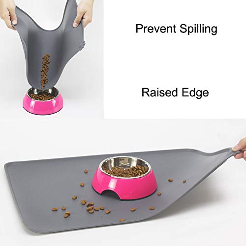 Lessmon Dog Cat Feeding Mat, Silicone Waterproof Pet Food Mat, Gray #TOP1