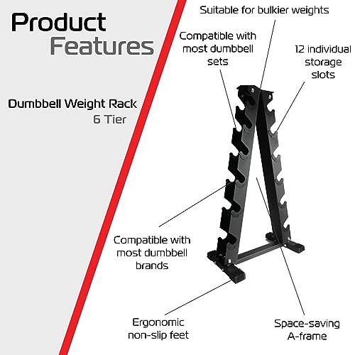 Dumbbell Weight Rack - 6 Tier Hex Dumbbell Rack - Weight Storage Shelf for Dumbbells - Home Gym Equipment for Strength Training and Exercise by Body Revolution - Image 2