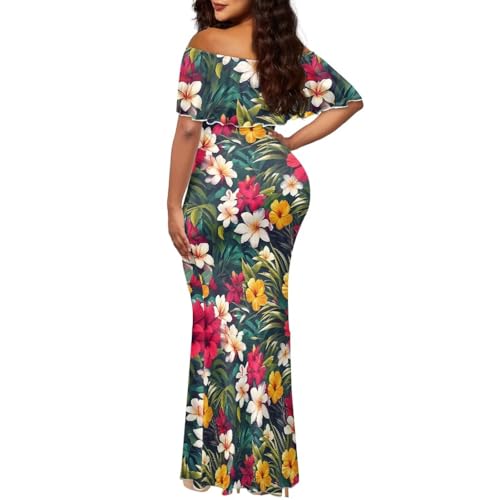 Image of Polynesian for Women S-7XL Off Shoulder Maxi Dress Hawaiian Summer Dresses